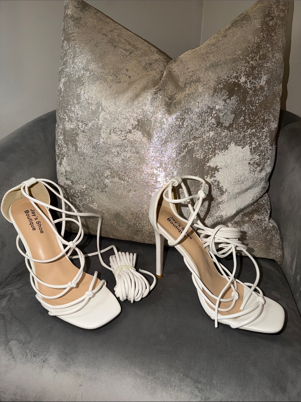 Lace-Up Strappy High Heel Sandals - White
